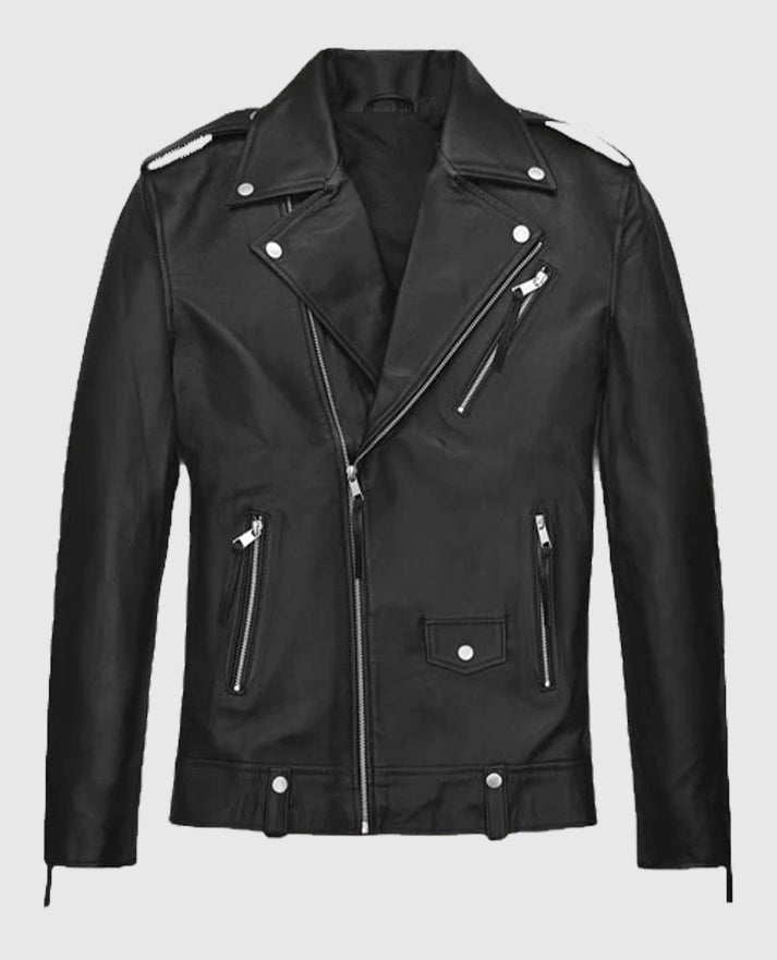 Ansel Elgort Black Biker Leather Jacket