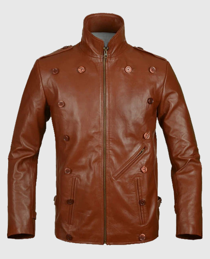 Bill Clifford The Rocketeer botton style Brown Leather Jacket