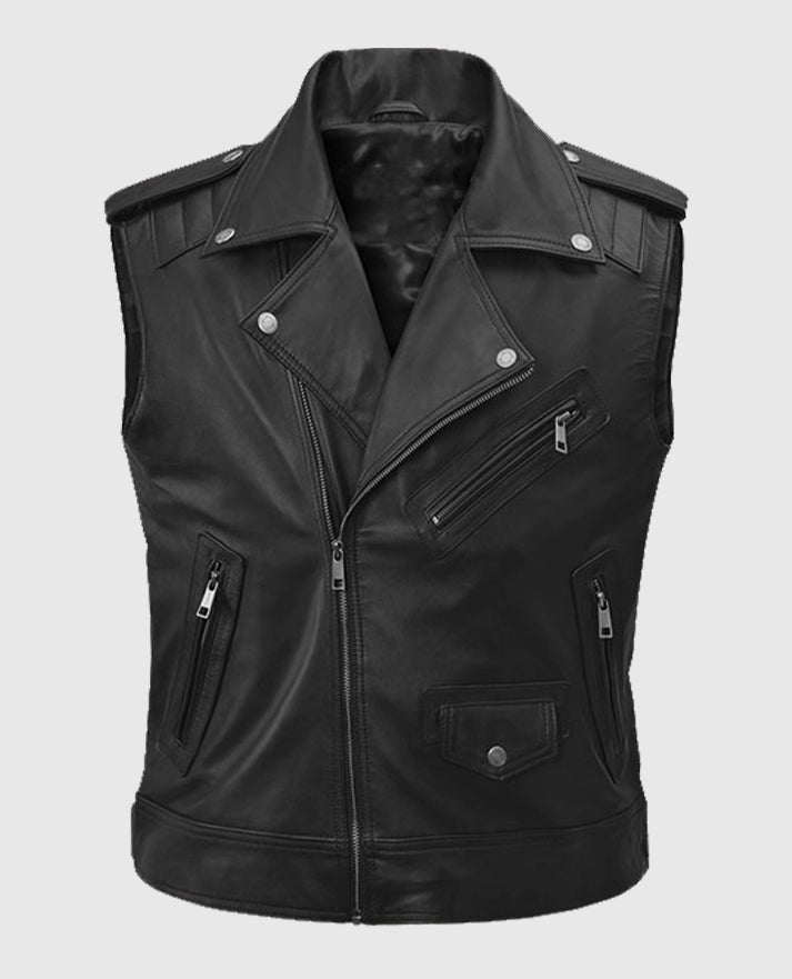 Black Bikers Quilted Leather Vest for Men