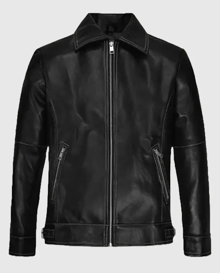 Black Slim Fit Leather Jacket for Men