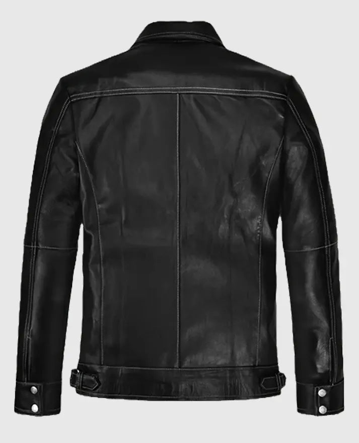 Black Slim Fit Men Leather Jacket 