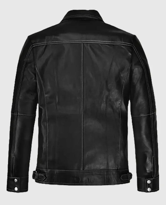 Black Slim Fit Men Leather Jacket 