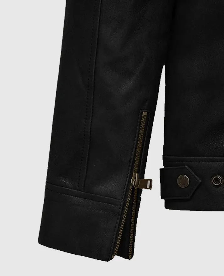 Black Tactical Field Leather Jacket for Men