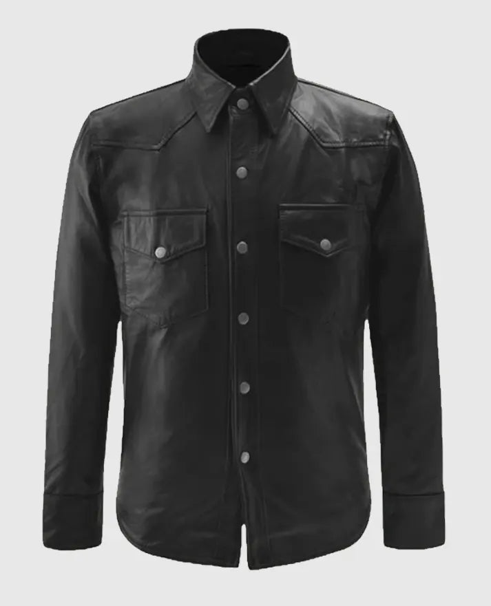 Black Trucker Leather Jacket for Men