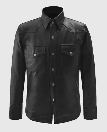 Black Trucker Leather Jacket for Men