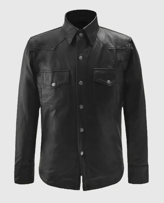 Black Trucker Leather Jacket for Men
