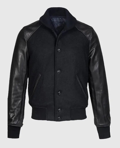 Black Varsity Leather Jacket for Men