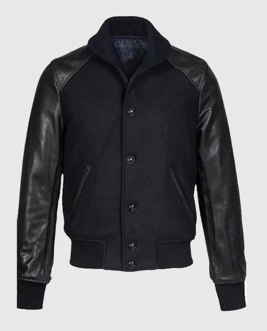 Black Varsity Leather Jacket for Men