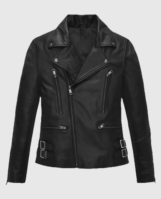 Bruna Marquezine Blue Beetle Biker Leather Jacket