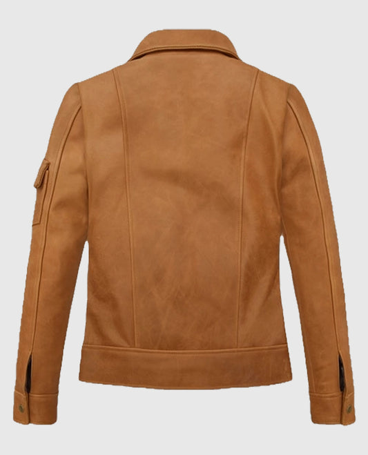 Canberra Tan Gigi Hadid Light Brown Leather Jacket