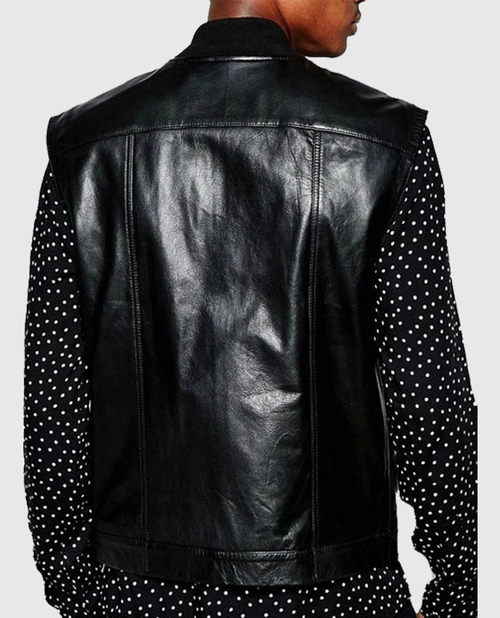 Casual Men Black Leather Vest
