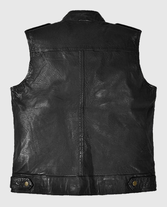 Classic Men's Black Biker Leather Vest