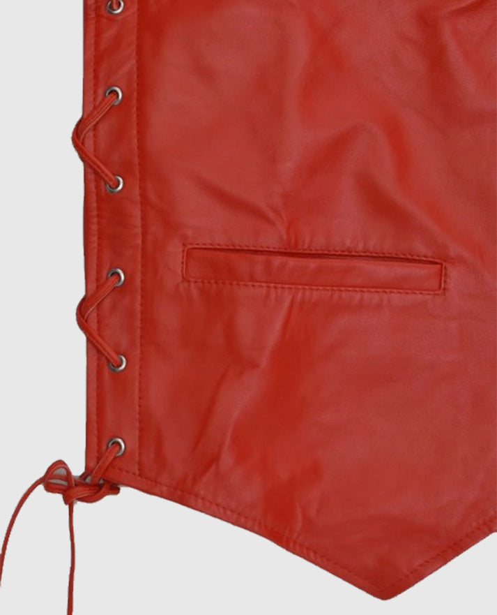Mens Classic Red Laced Leather Vest