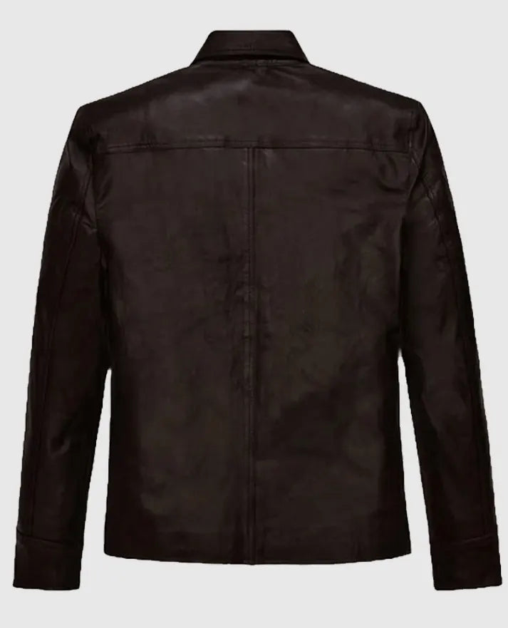 Men's Dark Brown Trucker Leather Jacket - second image