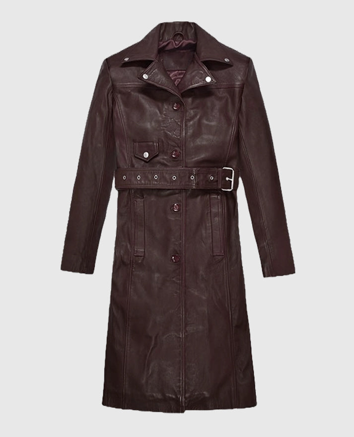 Eiza Gonzalez Leather Brown Trench Coat