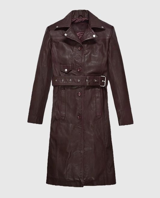 Eiza Gonzalez Leather Brown Trench Coat