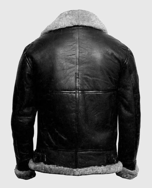 FUR Aviator Flying Pilot Bomber Black Jacket for Men