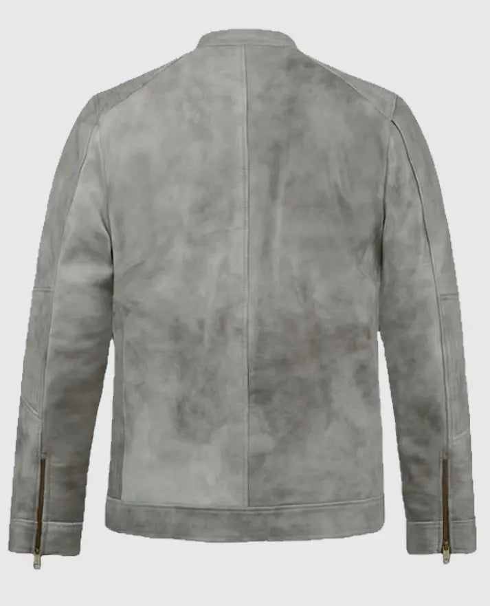 Harbor Gray Biker Suede Jacket For Men