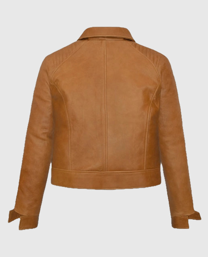 Jenna Ortega Finestkind Light Brown Biker Leather Jacket