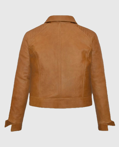 Jenna Ortega Finestkind Light Brown Biker Leather Jacket