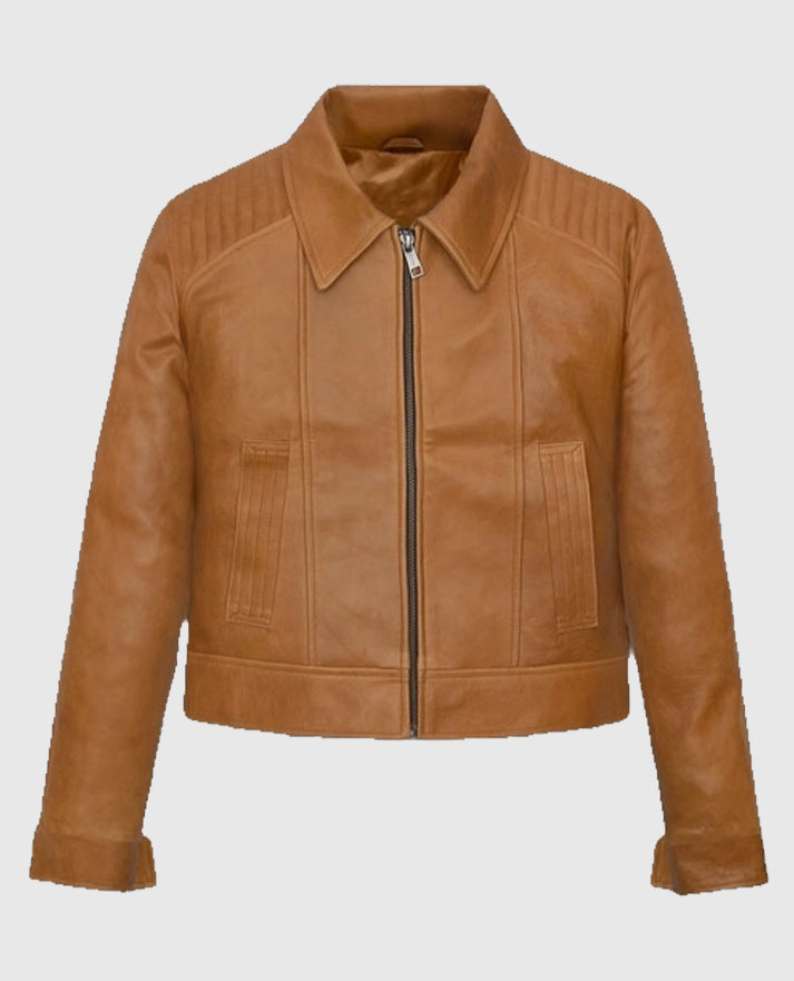 Jenna Ortega Finestkind Light Brown Leather Jacket
