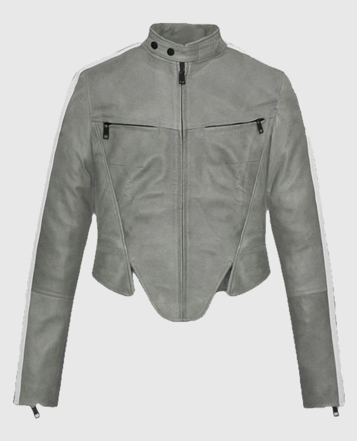 Julia Fox Grey Leather Jacket