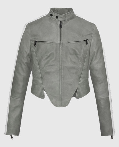 Julia Fox Grey Leather Jacket