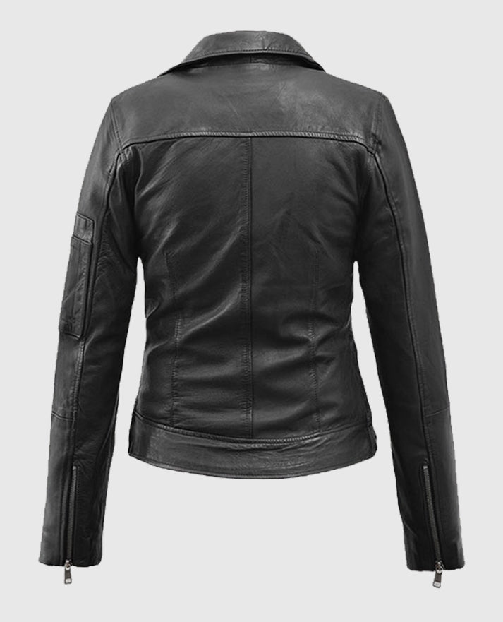 Karen Gillan Black Leather Biker Jacket