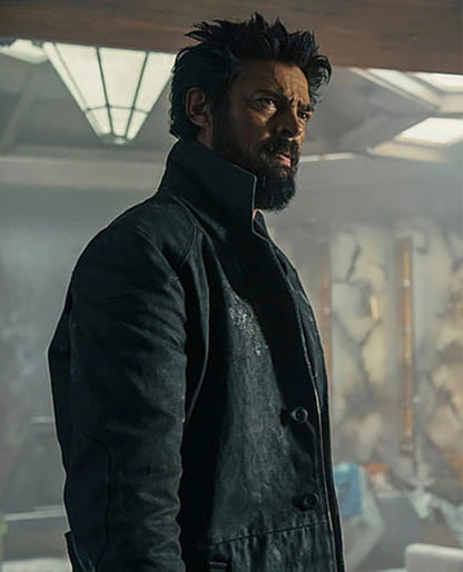 Karl Urban The Boys Black Leather Long Coat