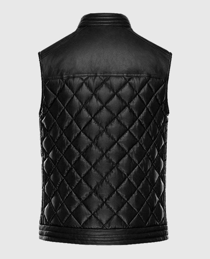 Men's Leather Vest with Quilted Design - second image