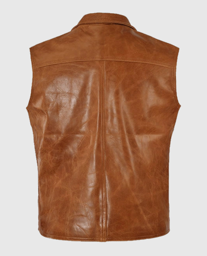 Men's Light Brown Leather Biker Vest - second image