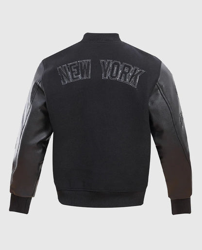 MLB New York Yankees with leather sleeves Men's Black Varsity Jacket