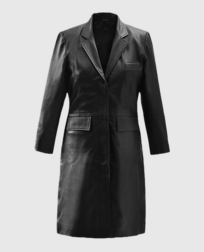 Margot Robbie Wolf Of Wall Street Leather Long  Trench Coat