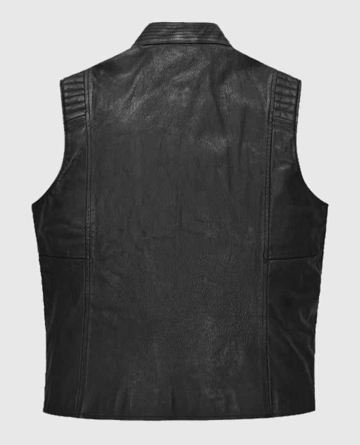 Men's Quilted Black Leather Biker Vest - second image