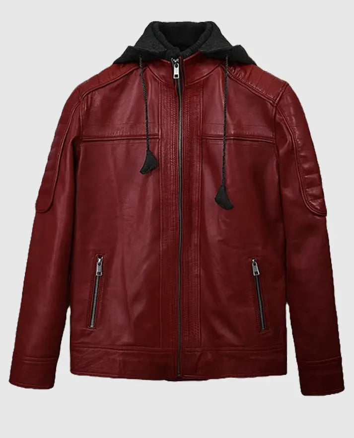 Men's Rodeo Hooded Red Leather Jacket