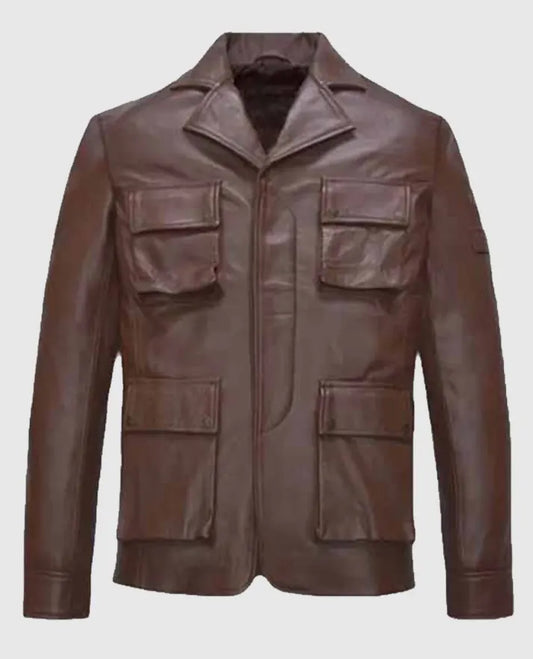 Men's Shirt Style Brown Leather Jacket