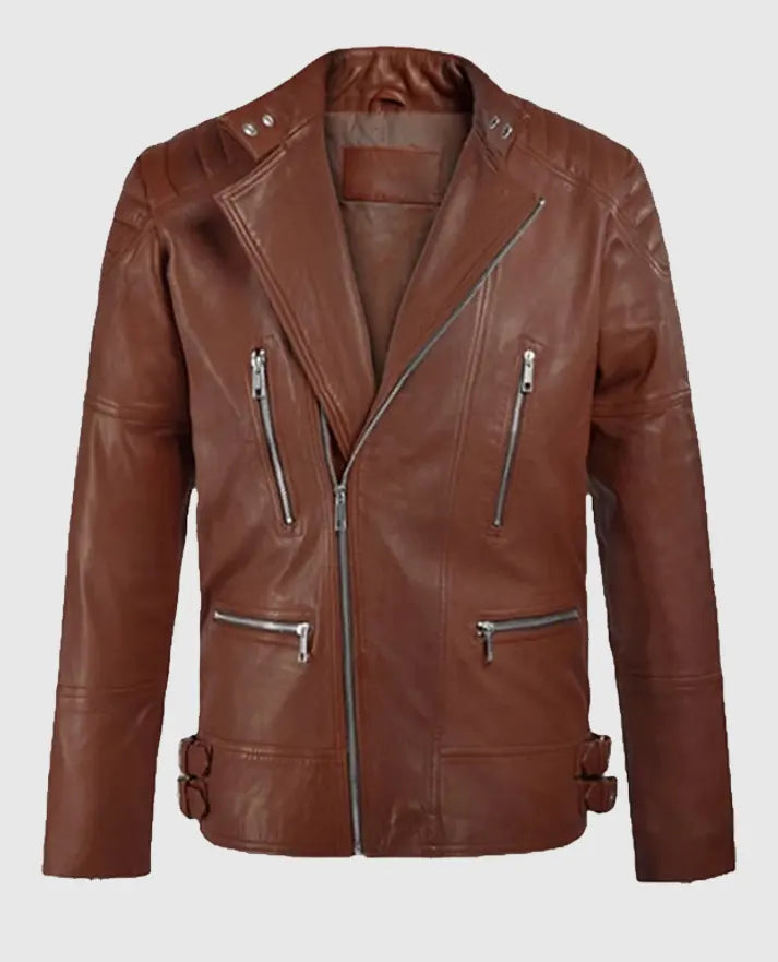 Men's Shotgun Tan Moto Leather Jacket