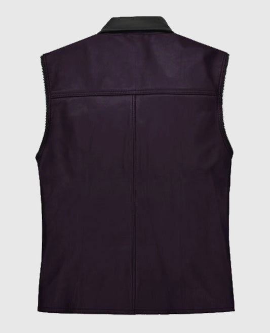 Men's Two-Tone Black and Purple Biker Leather Vest