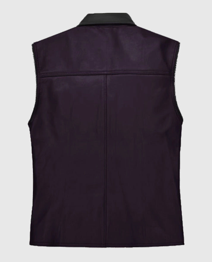 Men's Two-Tone  Black and Purple Biker Leather Vest