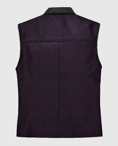 Men's Two-Tone  Black and Purple Biker Leather Vest