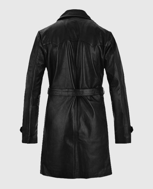 Men's Vintage 1970's Black Leather Trench Coat
