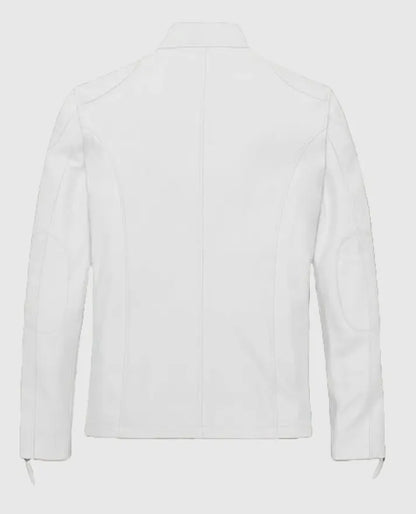 Men's White Cafe Racer Leather White Jacket