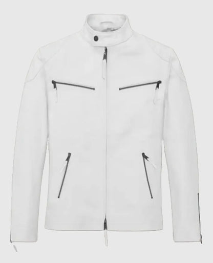 Men's White Cafe Racer White Leather Jacket