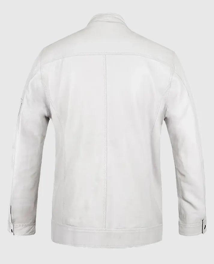 Men's White Motorcycle White leather Jacket