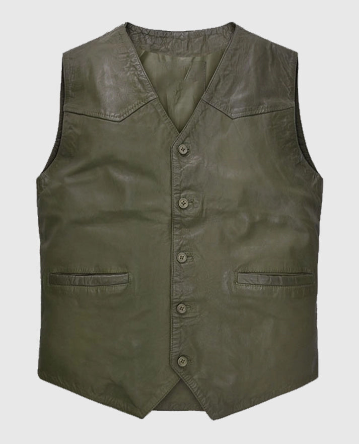 Men's Basicallo Green Washed and Wax Cowboy Leather Vest