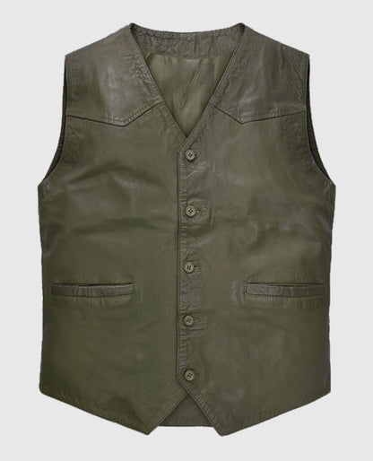 Men's Basicallo Green Washed and Wax Cowboy Leather Vest
