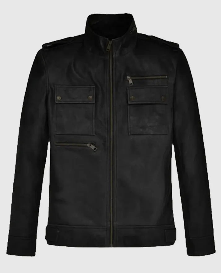 Men's Black Tactical Field Leather Jacket