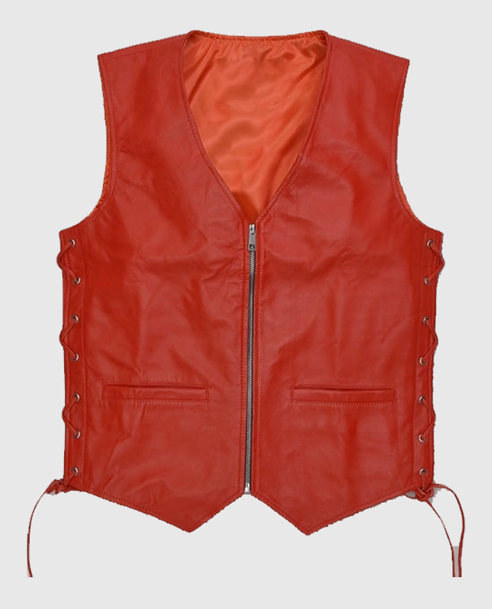 Men's Classic Red Laced Leather Vest