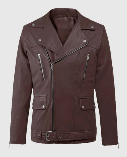 Men's Dauntless Burgundy Biker Leather Jacket