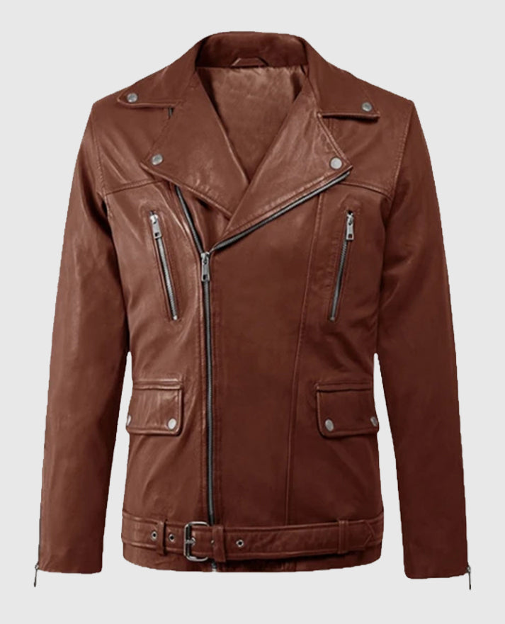 Men’s Dauntless Tan Biker Leather Jacket